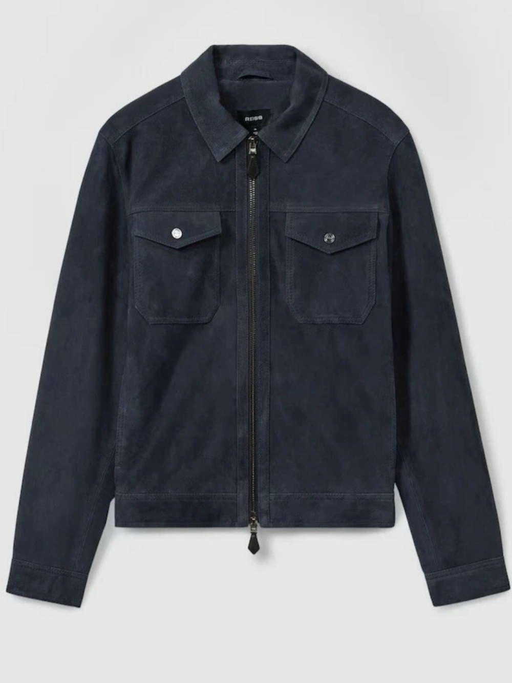 Reiss Men's Dark Navy Suede Zip Shirt Jacket